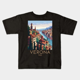 A Vintage Travel Illustration of Verona - Italy Kids T-Shirt